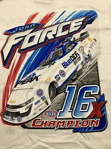NHRA DRAG RACING OFFICAL 16X FUNNY CAR CHAMP JOHN FORCE wht T SHIRT SIZE MEDIUM - Picture 1 of 4