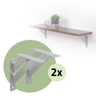 4x Soportes de estante de aluminio plata 180x180mm para balda o repisa de pared - Imagen 1 de 4