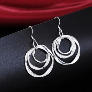 Pendientes de aro triple de plata de 1" de joyería de moda para mujer 1-120 - Imagen 1 de 3