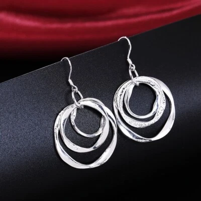 Pendientes de aro triple de plata de 1" de joyería de moda para mujer 1-120 Foto 1 de 3