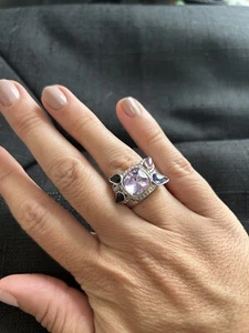 Anillo de cóctel Swarovski auténtico de moda para mujer púrpura y negro talla 58 (8) - Imagen 1 de 7