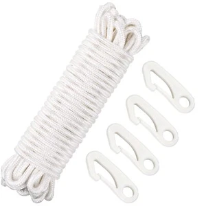 Corda Bandiera 50 Piedi Palo Bandiera Halyard Corda e Clip Kit 4 Pezzi Gancio Palo Nylon - Foto 1 di 7