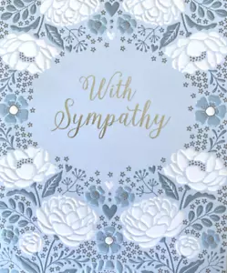 "With Sympathy" Embossed Blue & White Flowers Sympathy Card by Simson Cards - Bild 1 von 5