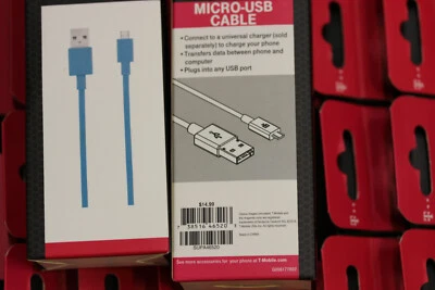 X58 ORIGINAL OEM T-MOBILE 4-FOOT BLUE USB CHARGE/SYNC CABLE FOR MICRO USB PHONES - Image 1 of 3