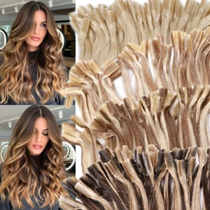 Flat Nail U Tip Remy Human Hair Extensions Keratin Hot Fusion Thick 1G Balayage - Picture 1 of 27