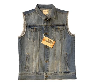 Quality Durables Size XL Sleeveless Washed Long Blue Denim Vest Button Down - Picture 1 of 6