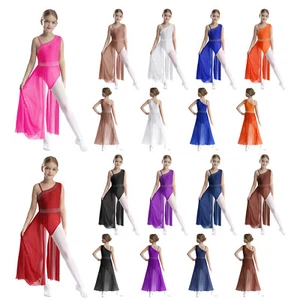 Girls Lyrical Dance Costumes Shiny Ballet Leotard Sleeveless Dress Dancewear  - Picture 1 of 60