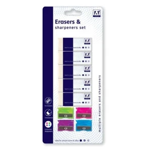 Radierer und Schärfer Set - 9-teilig Home Office Schule Schreibwaren Kautschuk Kinder - Bild 1 von 4