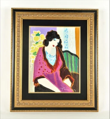 Serigrafía "Reveuse" de Itzchak Tarkay adornada a mano sobre lino firmada #48/100 Foto 1 de 4