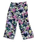 J Jill Pants Tropical Floral Elasticized Waist Pull On Wide Leg Capri Size Small