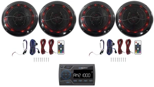 Soundstream MHU-32 Marine ATV/UTV Receptor Bluetooth + (4) Altavoces LED Negros 6.5" - Imagen 1 de 12