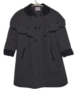 Rothschild Girls Wool Dress Coat Gray Velvet Trim Embroidered - Picture 1 of 14
