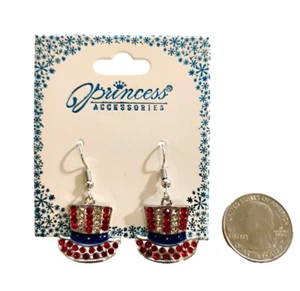 Prinzessin Accessoires Damen Patriotisch Rot Weiß & Blau Hut Ohrhänger Neu - Bild 1 von 7