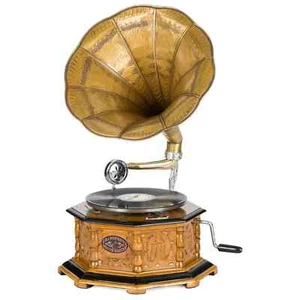 Gramophone Antique Style Complete with Horn Decorative Wooden Base Vintage - Picture 1 of 7