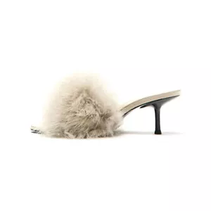 Para mujeres Moda Punta Abierta Abierta Avestruz Pluma Tacón Alto Deslizante Sandalia Zapatos Mula D - Imagen 1 de 10
