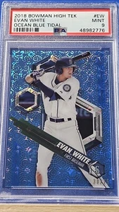 Evan White - 2018 Bowman High Tek Ocean Blue Tidal PSA 9 #30/75 - Picture 1 of 2