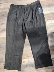 NWT'S Natural Issue Executive Wool Dynamics Pants Black Striped 42 X 30 Pleated - Picture 1 of 3