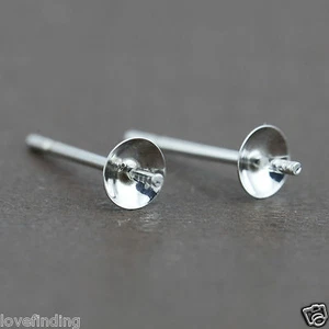 Genuine 9CT Solid White Gold Pearl Cap Earrings - 5mm - Picture 1 of 4
