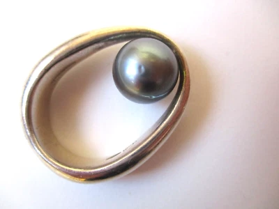 Aureafollia argento 925 e perla nera anello vintage g 14 - Immagine 1 di 4