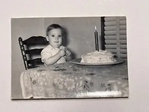 Vintage Photograph Cut Baby Celebrates First Birthday w/ Cake Large Candle - Picture 1 of 2
