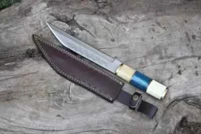 Viking seaz knife D2 steel blade wood& bone handle  with leather sheath. - Image 1 of 4