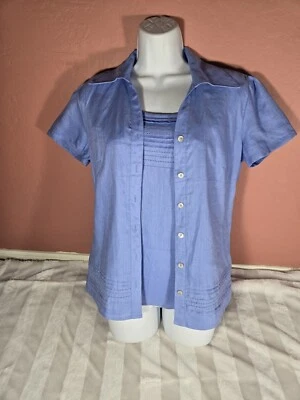 Conjunto Top Camisa Azul 100% Lino Abotonada ECOLOGIE Mujer Sin Mangas Concha M Foto 1 de 4