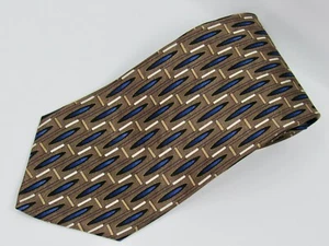 Milano Uomo 100% Silk Tie Made USA Brown White Gold Blue Abstract Geometric - Picture 1 of 9