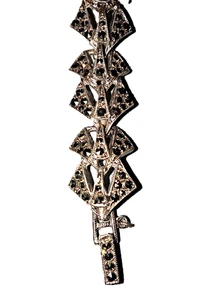 Vintage Marcasite link Bracelet Stamped Sterling Silver Snap Clasp 18 cm - Bild 1 von 7