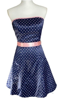 Vestido Jessica McClintock Gunne Sax Azul Talla 3 XXS Rosa Lunares Tul Sin Tirantes Foto 1 de 4