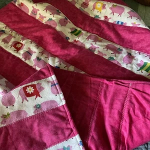 Handmade Flannel Strip Quilt 40x 60 Fancy Pigs In Pink - Picture 1 of 4