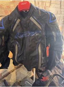 RST S-1 CE Leather Jacket Motorbike Motorcycle Blk / Gry / Blu size 42 - Picture 1 of 2