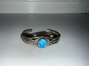 Vintage Navajo Armreif STERLING SILBER 925 Türkis Stein Handarbeit USA Southwest - Bild 1 von 13