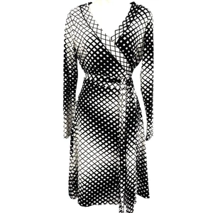Banana Republic Womens Black Ivory Jersey Knit True Wrap Dress Long Sleeve sz M - Picture 1 of 17