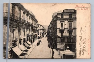Antike italienische Postkarte MESSINA Via Garibaldi Straßenansicht 1906 - Bild 1 von 2