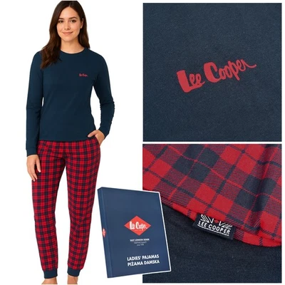 Lee Cooper Damen Pyjama aus Baumwolle - langer Schlafanzug für den Winter