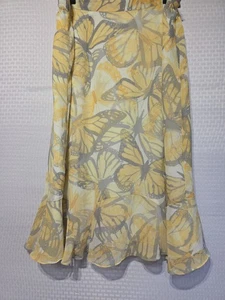 Alfred Dunner Women’s Skirt Size 14 Lined Yellow Gray Butterfly Print Flowy Midi - Picture 1 of 8