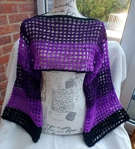 Crochet Mesh Shrug With Bell Sleeves In Shades Of Purple - Picture 1 of 4