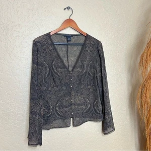 Y2K The Limited Silk brown printed blouse with flare sleeves size large - Picture 1 of 7