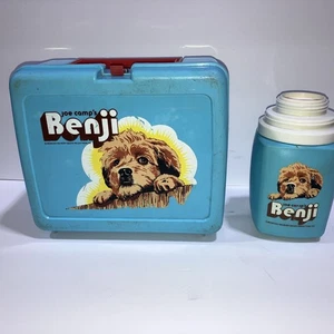 Porta pranzo in plastica BENJI THERMOS 1974 vintage con set thermos blu originale - Foto 1 di 5