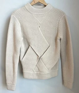 CARVEN Criss Cross Wool Blend Long Sleeve Womens Sweater Ivory Beige Sz 38 - Picture 1 of 6