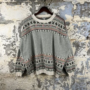 Vintage Cabin Creek Fair Isle Strick Urlaub Pullover Creme Grün Rot Damen 3XL - Bild 1 von 7