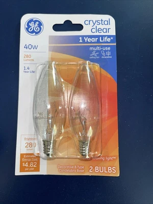 40W CRYSTAL CLEAR DECORATIVE CA TYPE BULBS  2 bulbs NOS - Image 1 of 2