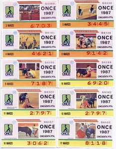 ONCE COUPONS COMPLETE SERIES BULLS BULLFIGHTING YEAR 1987 LOTTERY - Picture 1 of 2