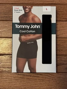 Tommy John Cool Cotton Boxer Briefs Black Size Large 35-38 4” Inseam 2 Pack NWT - Picture 1 of 3