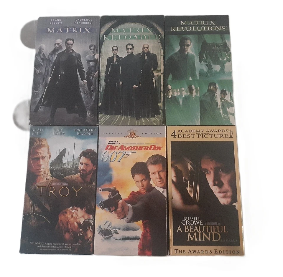 6 movies on VHS the Matrix trilogy, Troy, Die another day, A Beautiful Mind - Image 1 of 1
