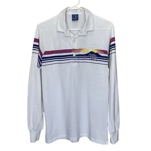 OP Ocean Pacific | Vintage 80s White Striped Long Sleeve Collared Top Women’s L - Picture 1 of 7