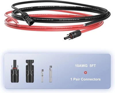 Cable de extensión de panel solar negro + rojo 30/50/100 pies cable conectores solares 10 AWG Foto 1 de 4