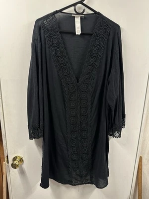 La Blanca Cover Up Feminino 3x Renda Preta Crochê Transparente Natação Resort de Praia - Imagem 1 de 4