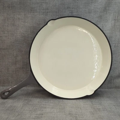 Cast Iron Skillet Enamel Frying Skillet Grey Cream Pan - 29.5cm VGC - Image 1 of 4