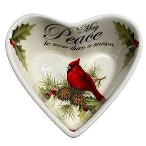 Cracker Barrel Holiday Cardinal Herz Schale Tablett Peace Season Stechpalme Kiefer Schmuck - Bild 1 von 7